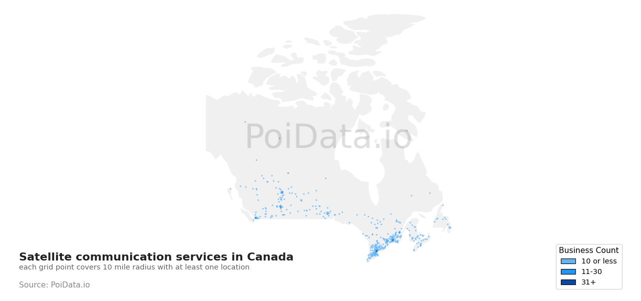 Satellite communication service density map for British Columbia, Canada