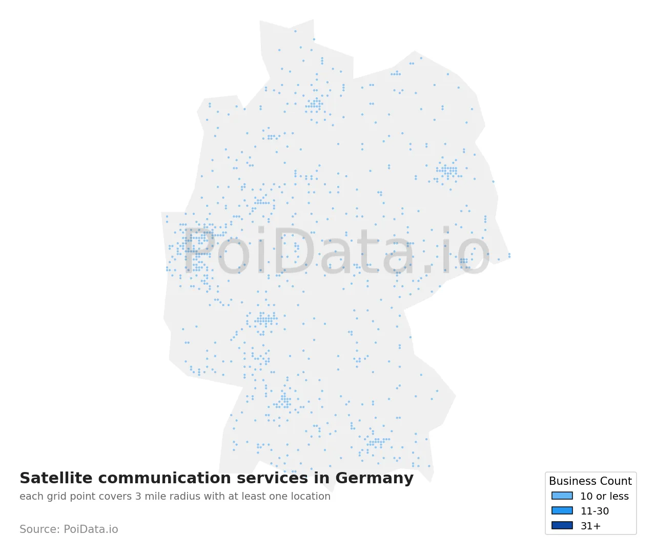 Satellite communication service density map for Germany