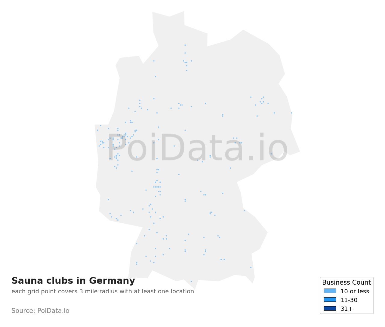 Sauna club density map for Germany