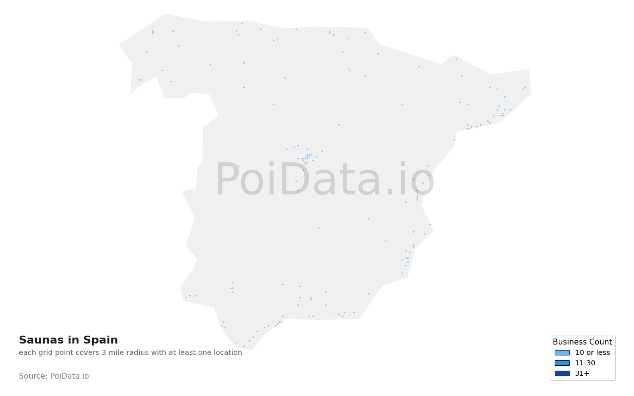 Sauna density map for Spain