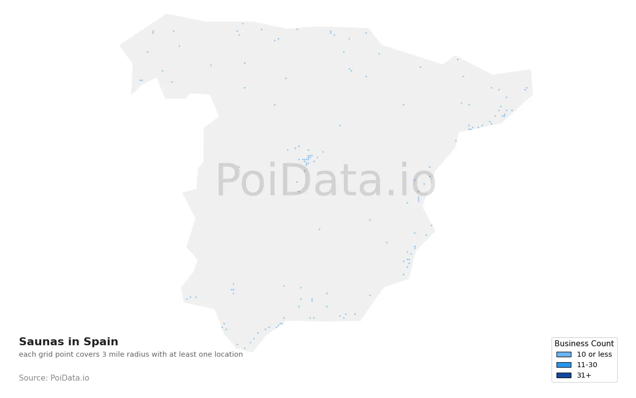 Sauna density map for Spain
