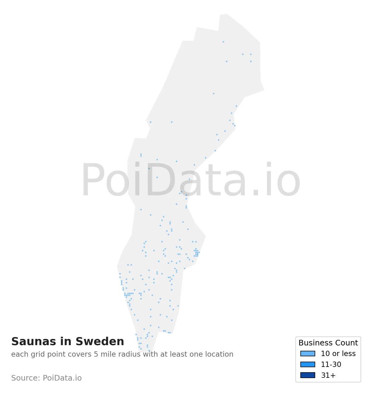 Sauna density map for Sweden