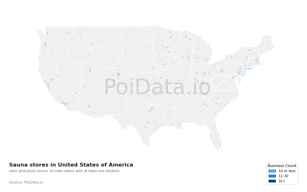 Sauna store density map for New York, United States
