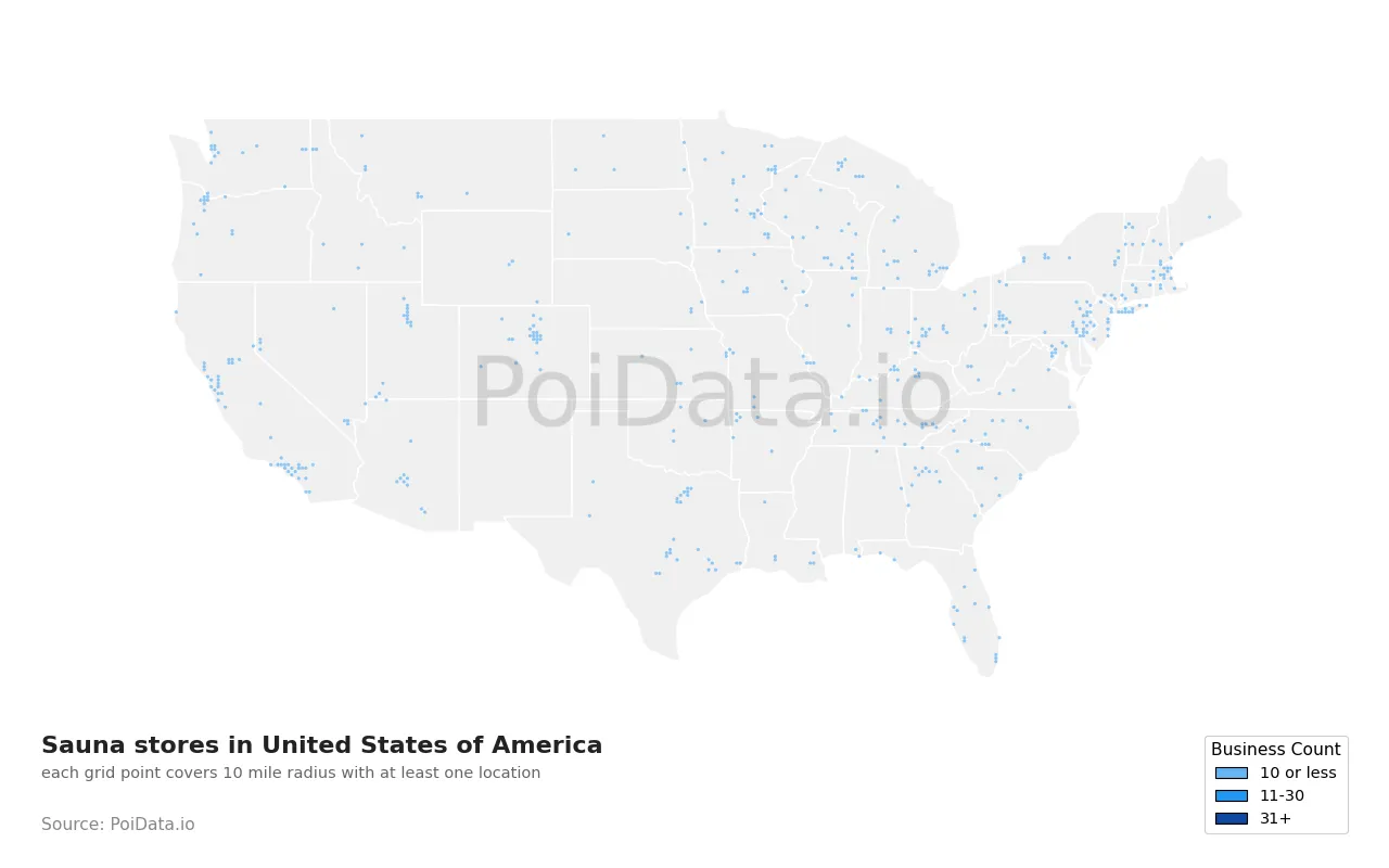 Sauna store density map for United States