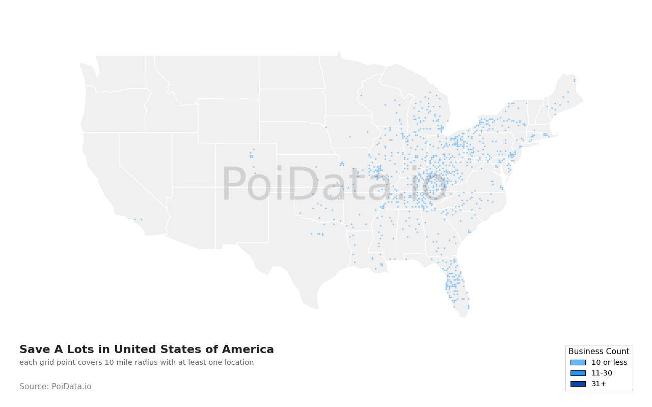 Save A Lot density map for United States