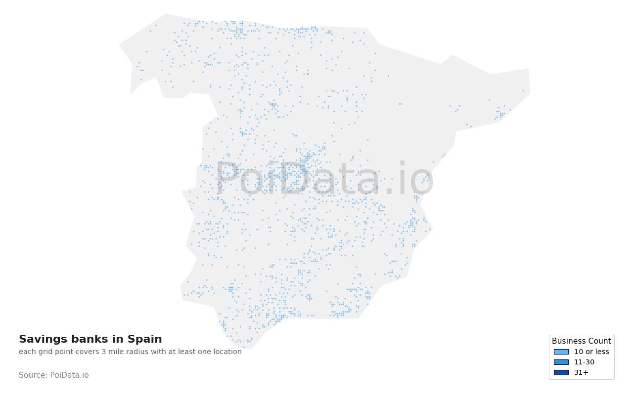 Savings bank density map for Spain