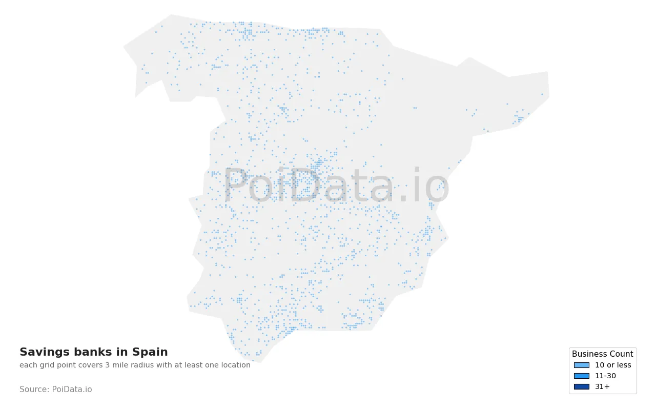 Savings bank density map for Spain