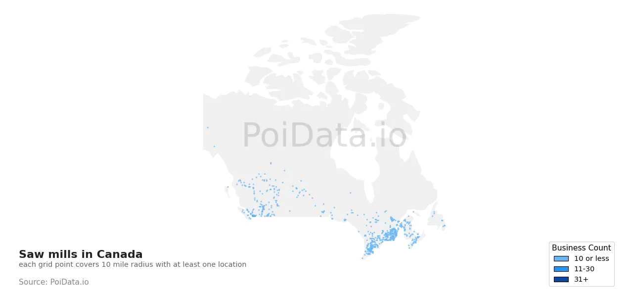 Saw mill density map for Canada