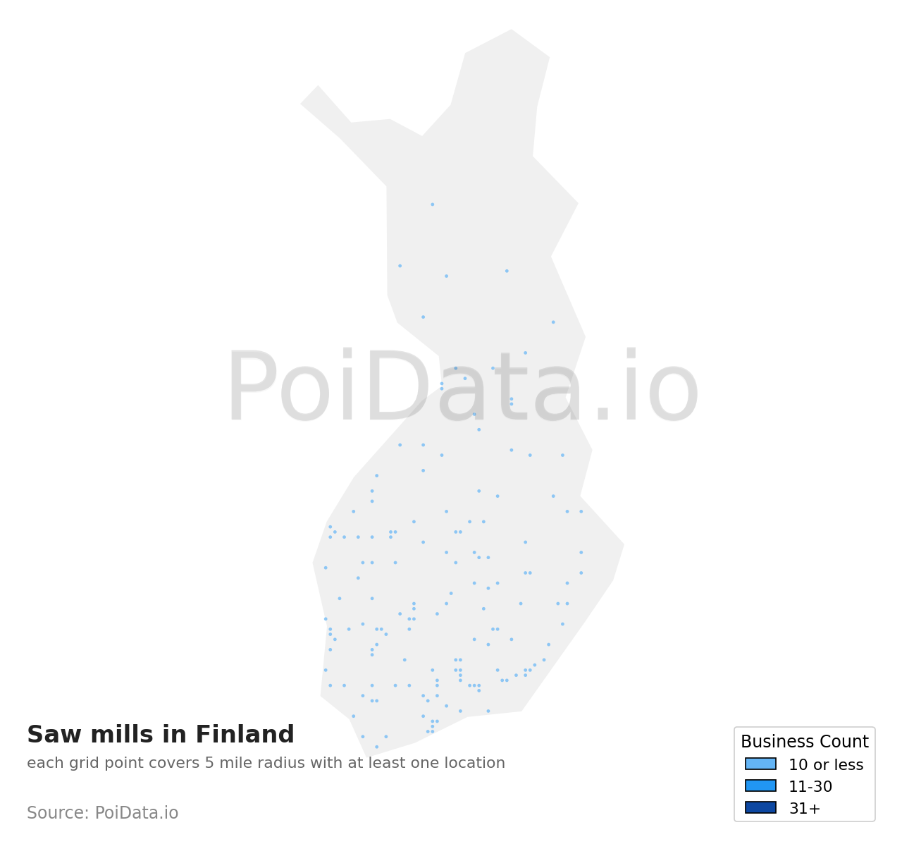 Saw mill density map for Finland