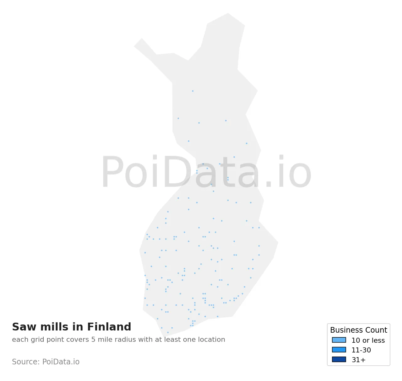 Saw mill density map for Finland