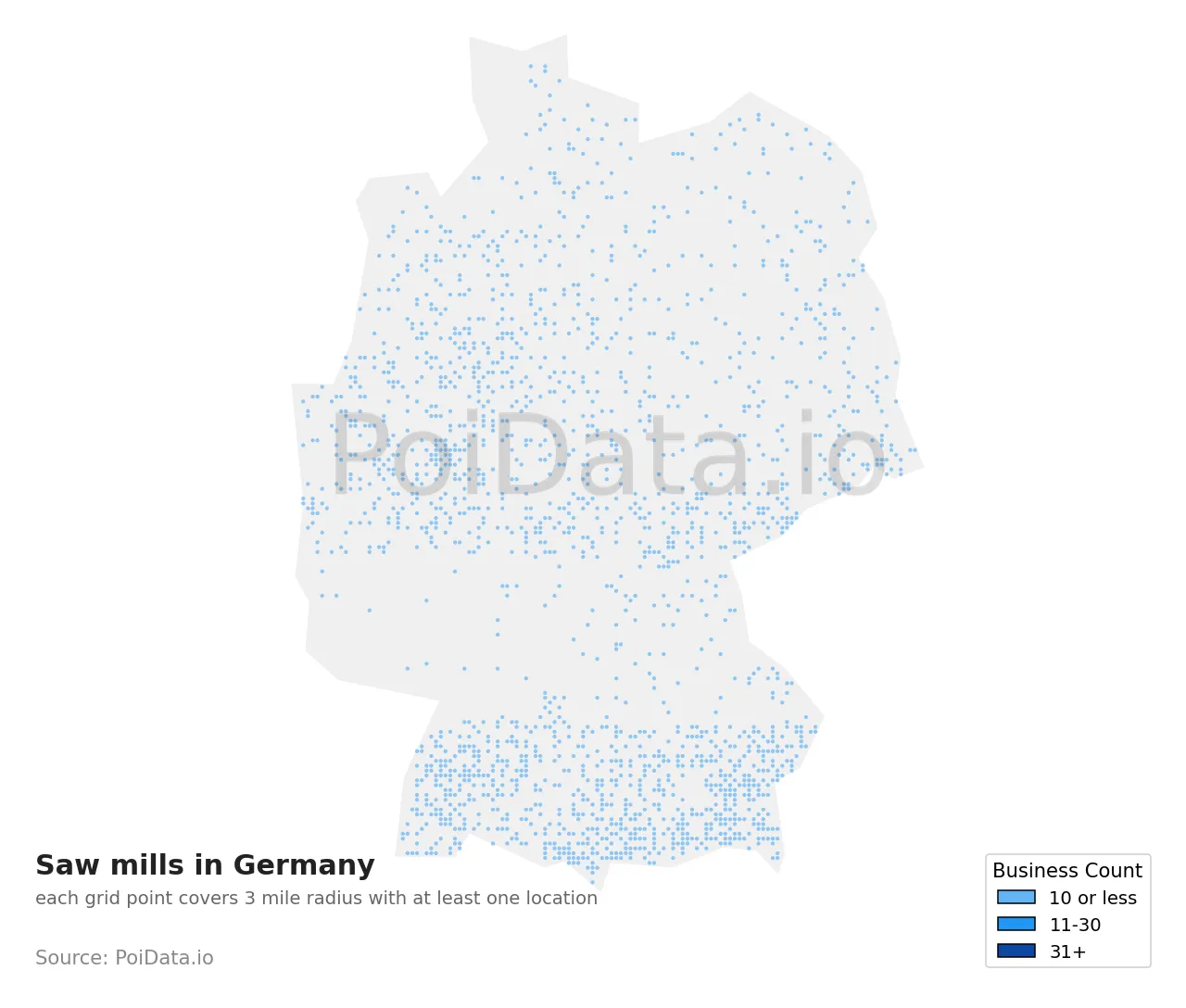 Saw mill density map for Germany