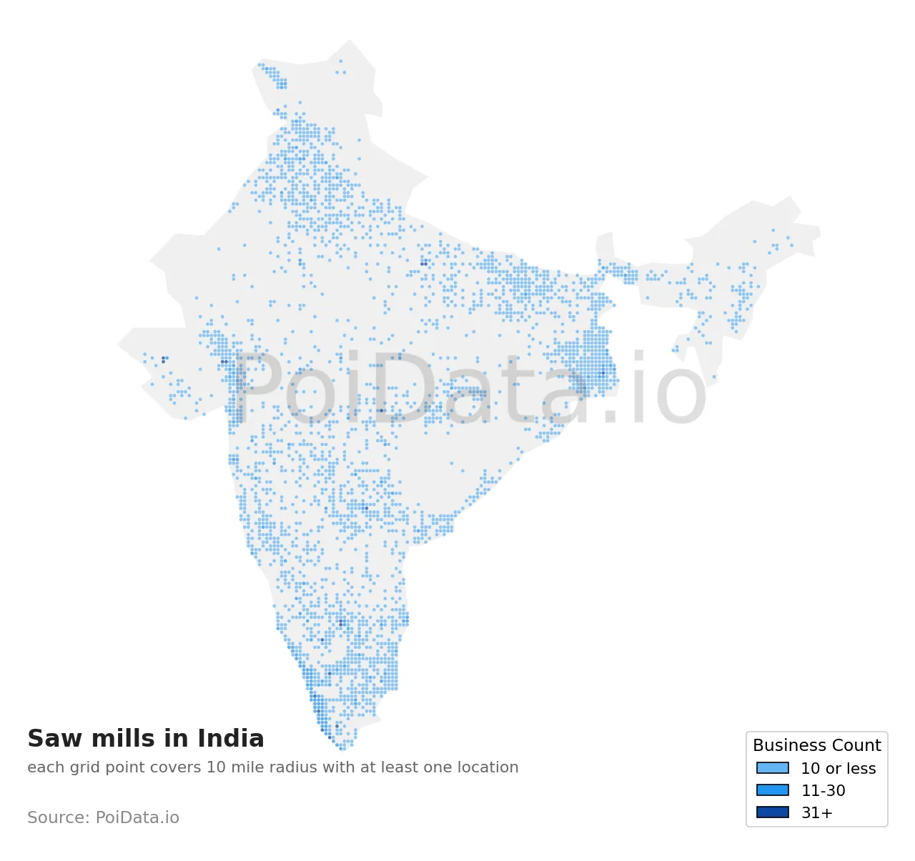 Saw mill density map for India