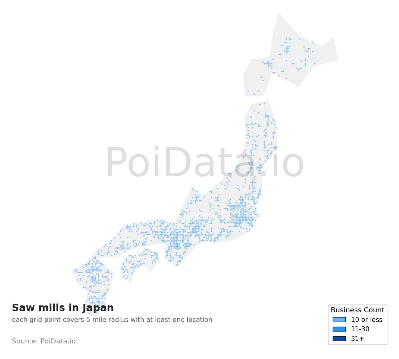Saw mill density map for Japan