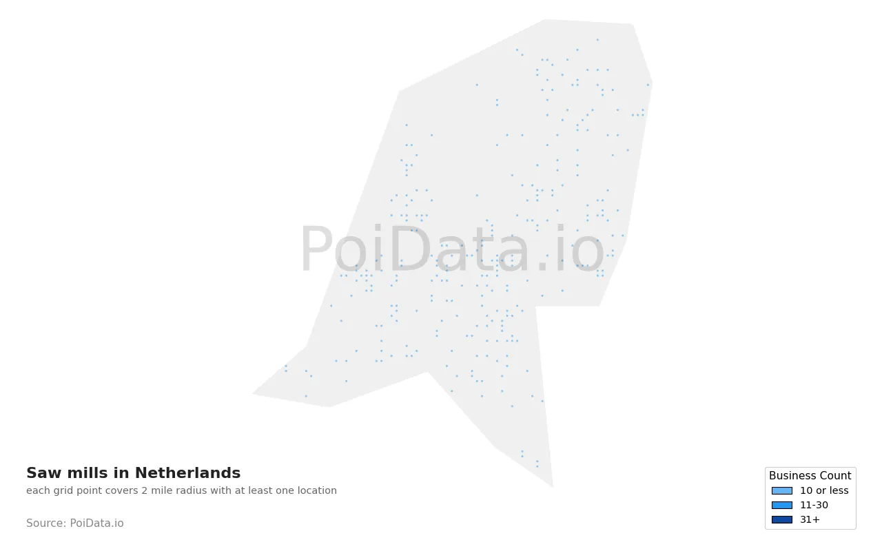 Saw mill density map for Netherlands