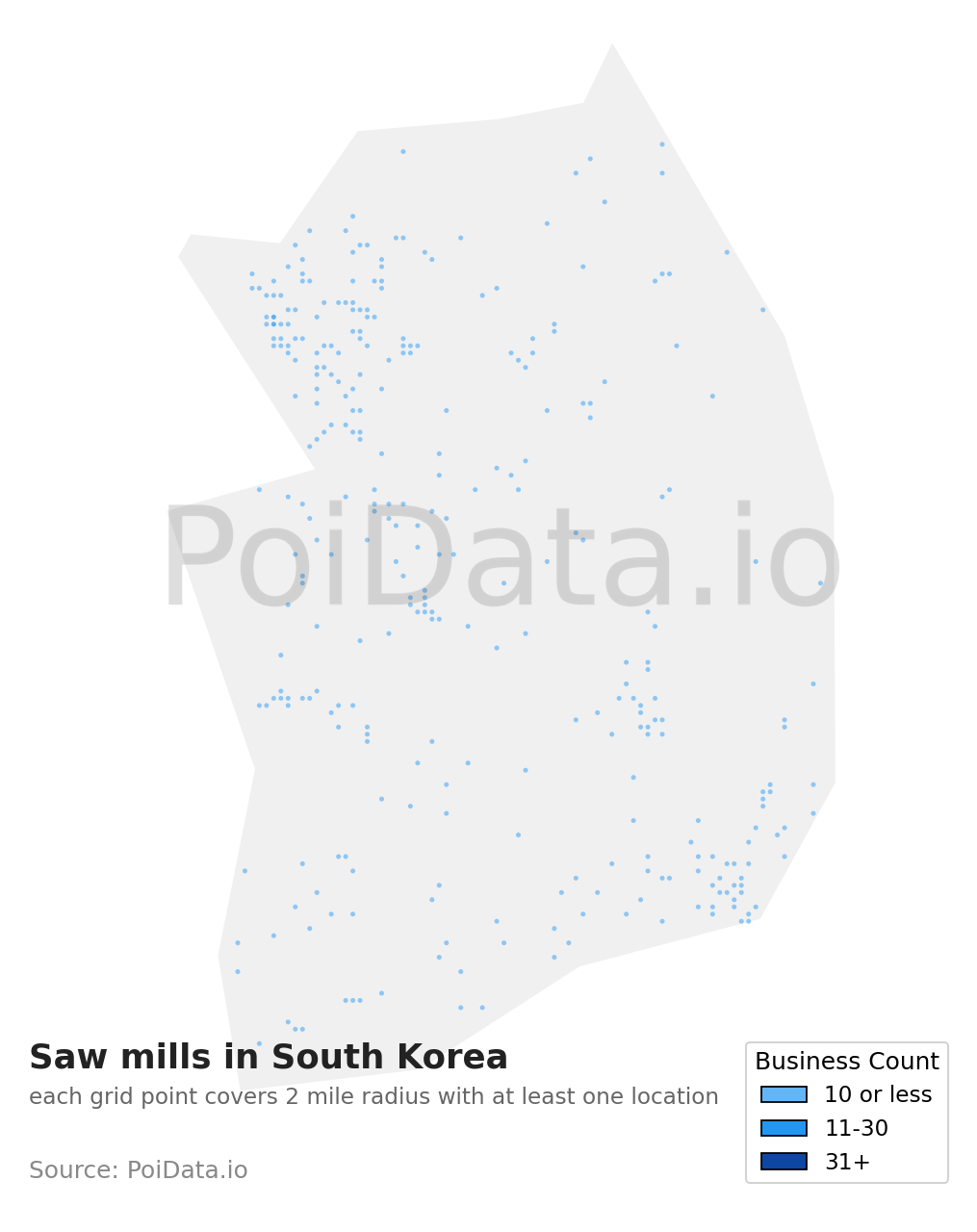 Saw mill density map for South Korea