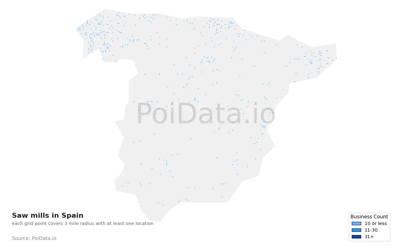Saw mill density map for Spain