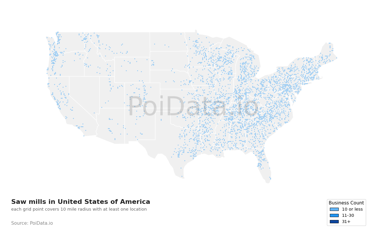 Saw mill density map for Missouri, United States