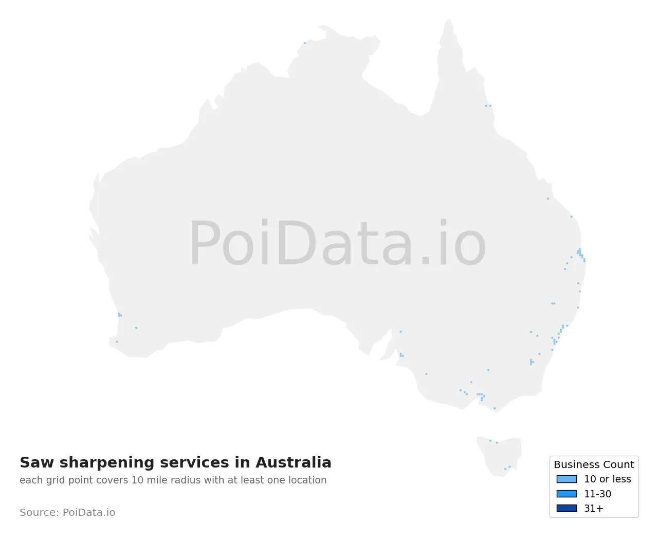 Saw sharpening service density map for Australia