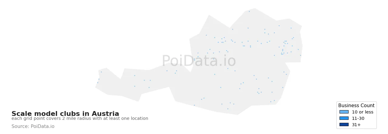 Scale model club density map for Austria