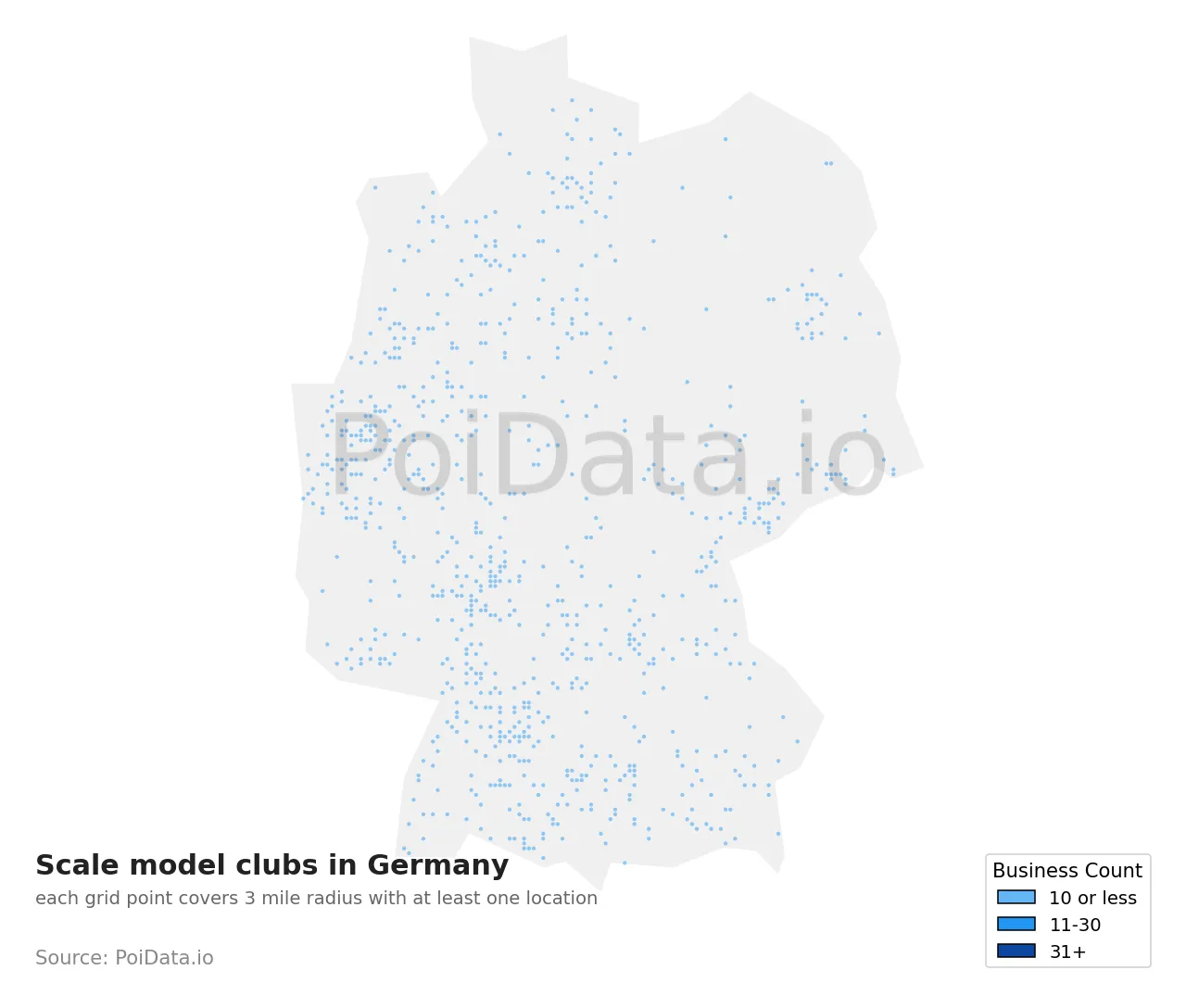 Scale model club density map for Germany