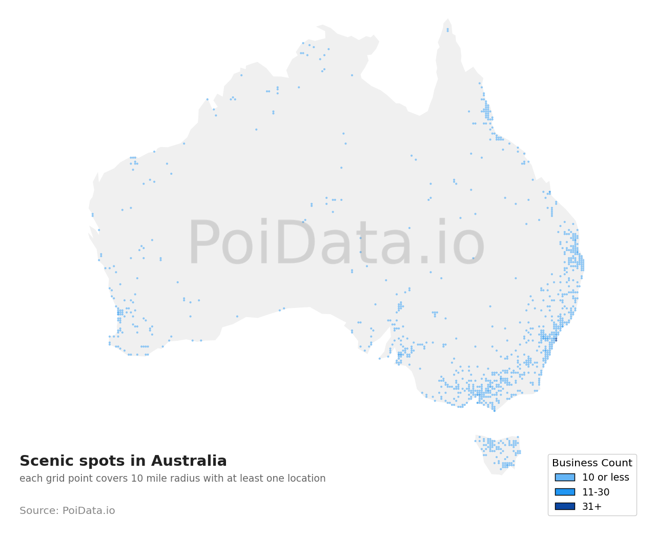 Scenic spot density map for South Australia, Australia