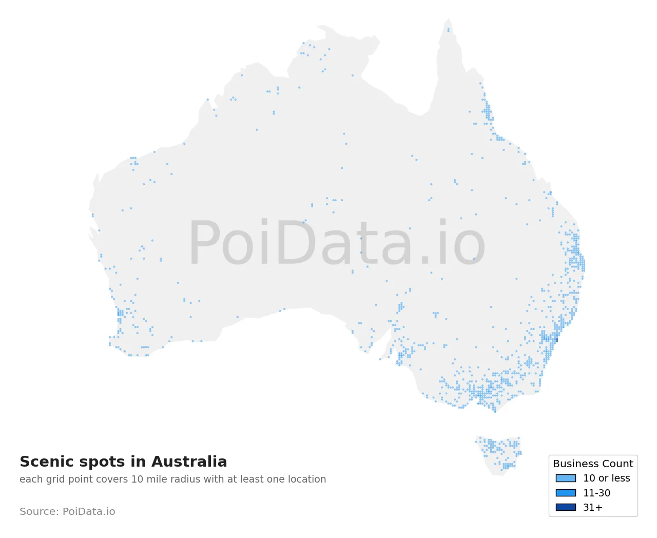 Scenic spot density map for Australia