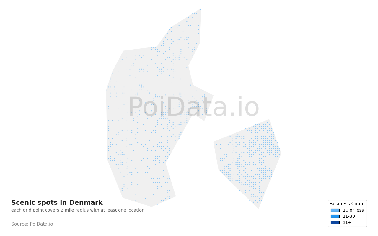 Scenic spot density map for Denmark