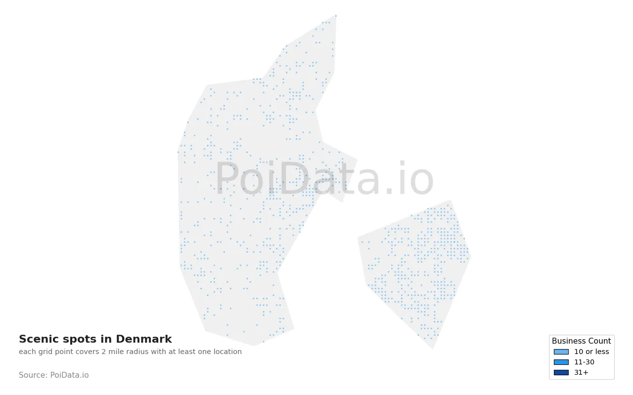Scenic spot density map for Denmark