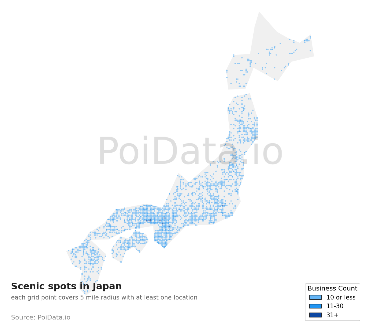 Scenic spot density map for Japan