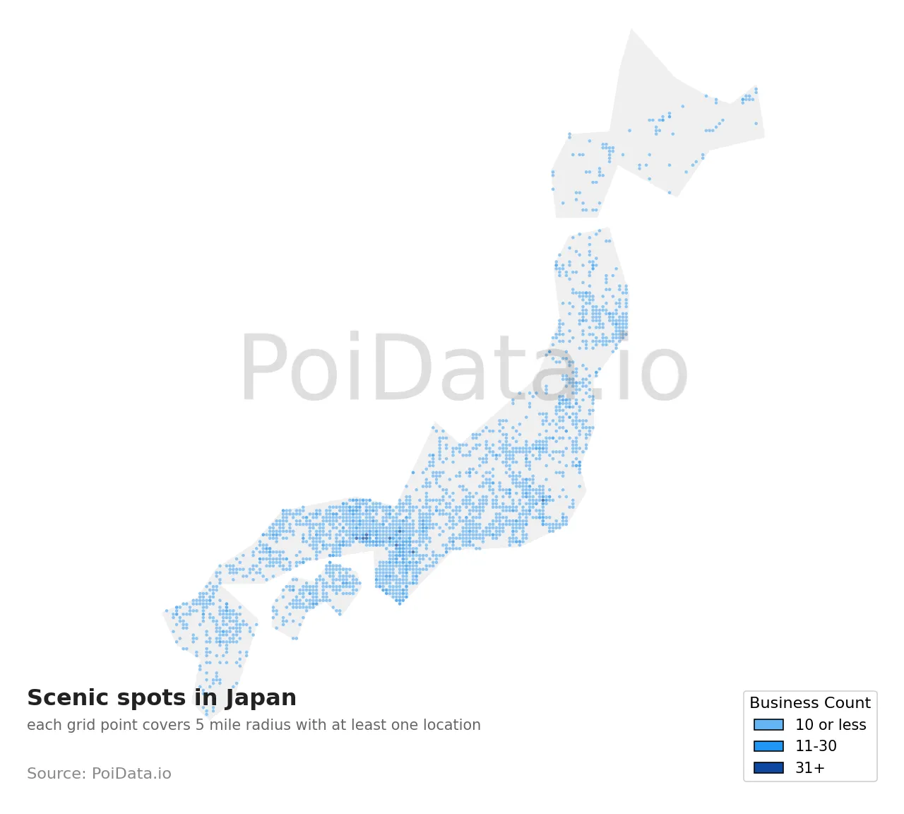 Scenic spot density map for Japan