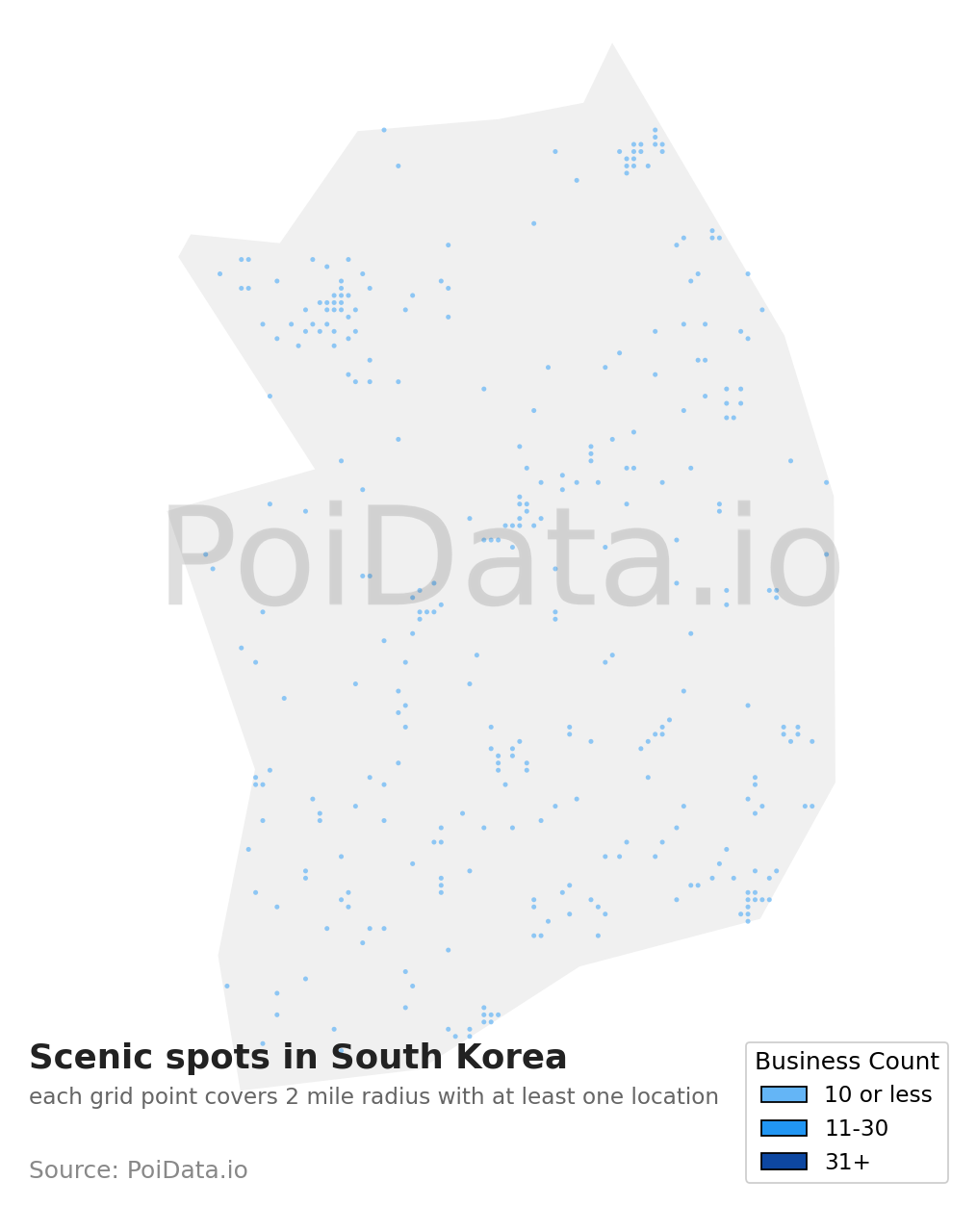Scenic spot density map for South Korea