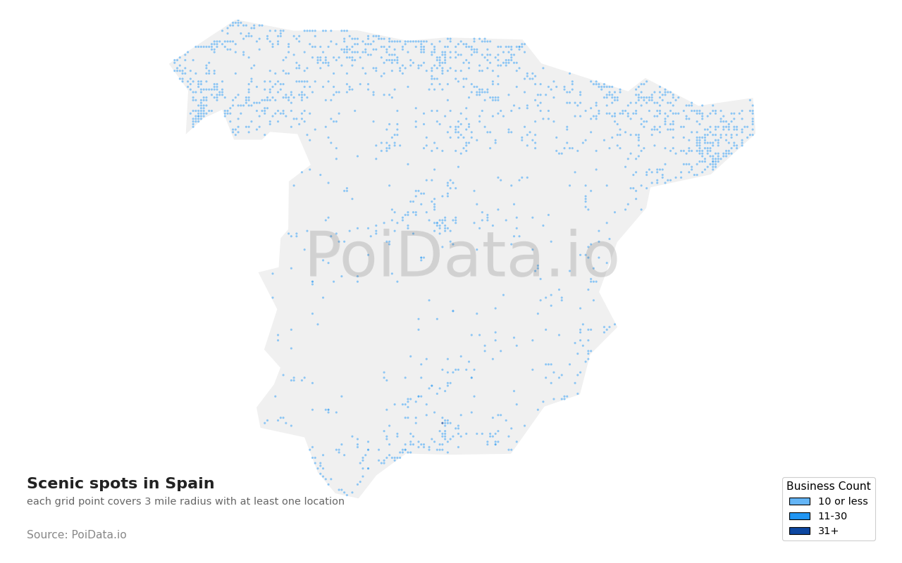 Scenic spot density map for Spain