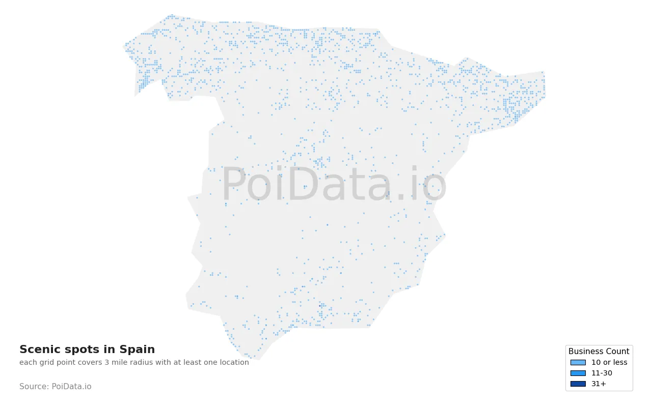 Scenic spot density map for Spain