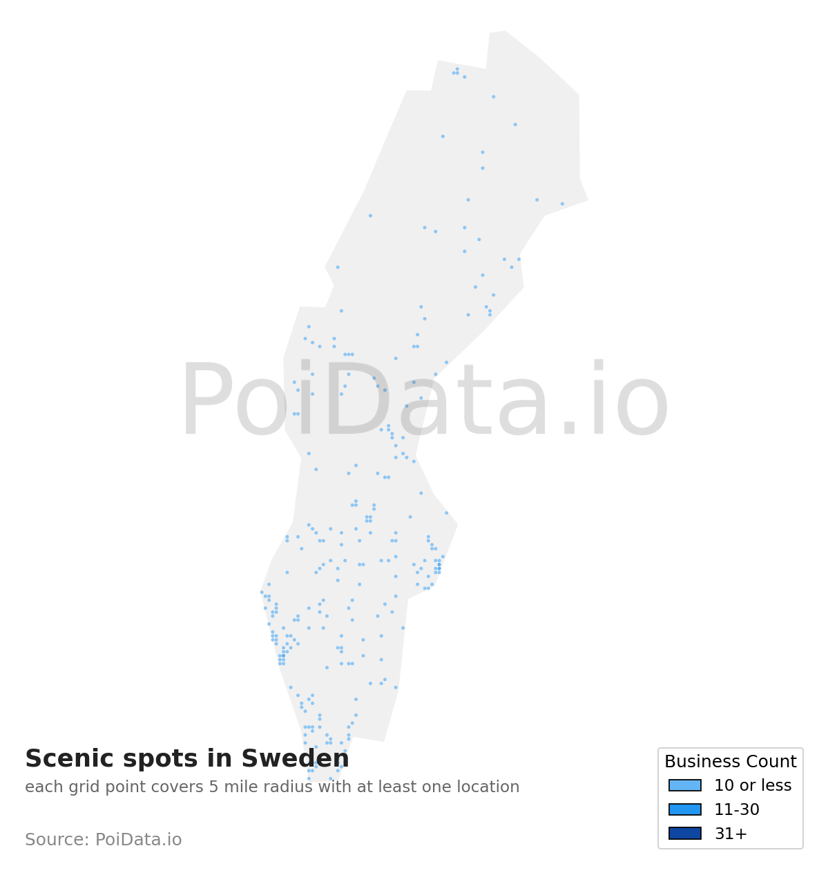 Scenic spot density map for Sweden