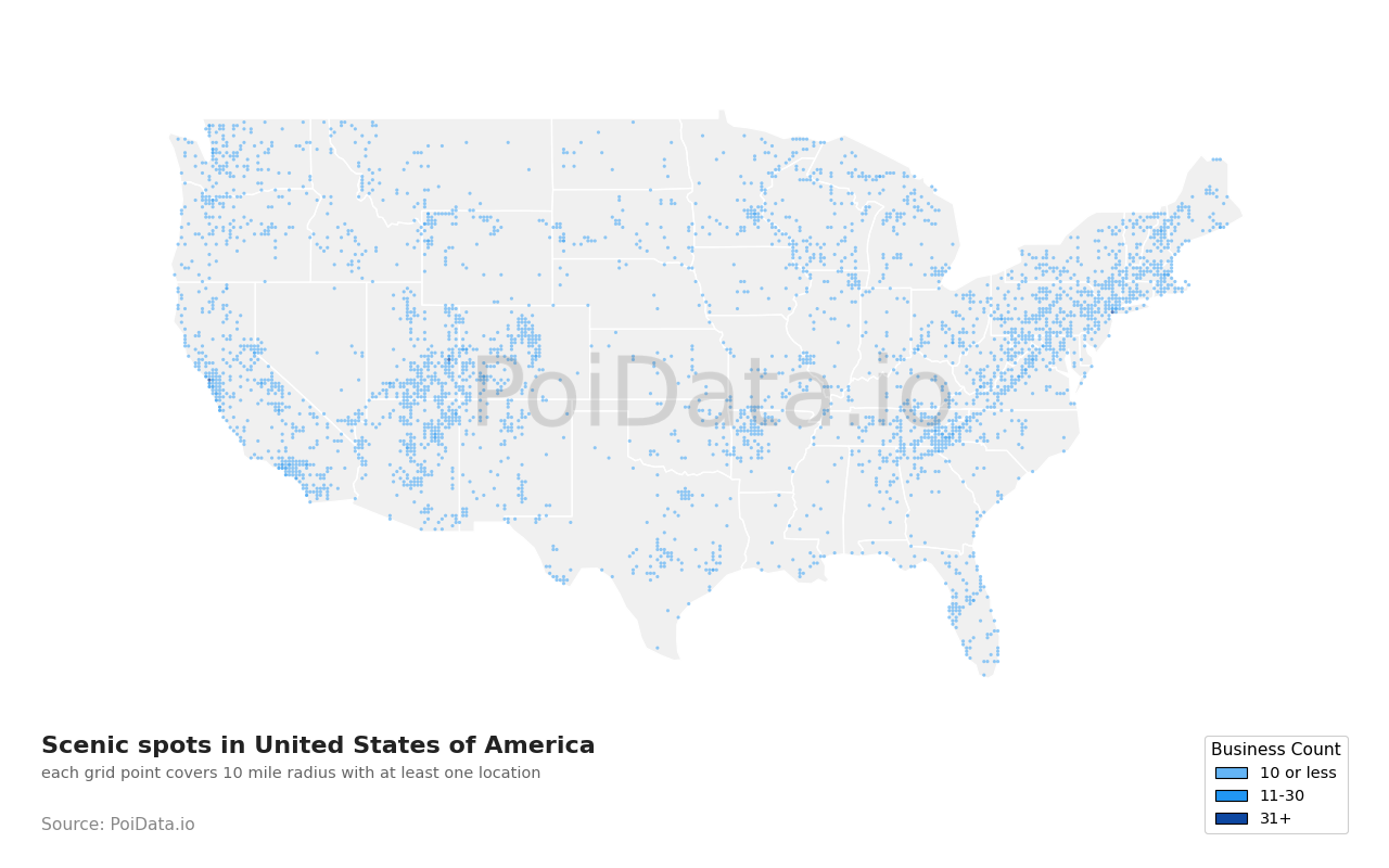 Scenic spot density map for Washington, United States