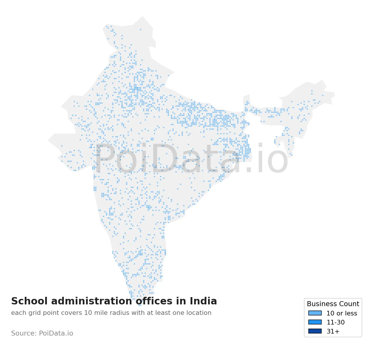 School administration office density map for India
