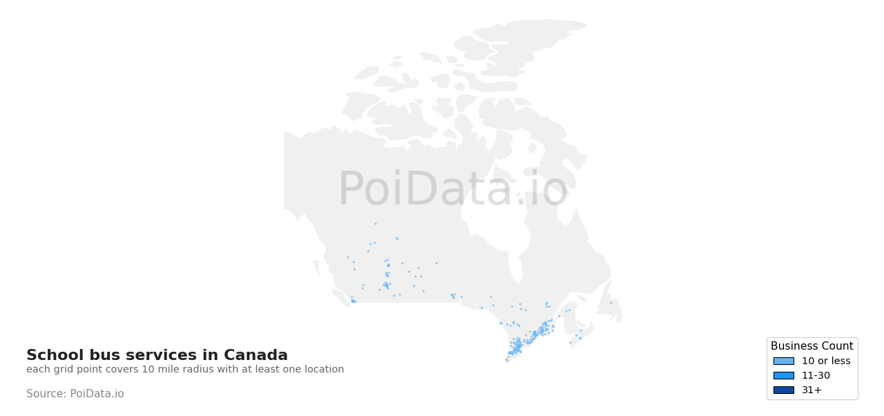 School bus service density map for Manitoba, Canada