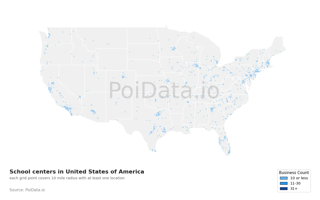 School center density map for United States