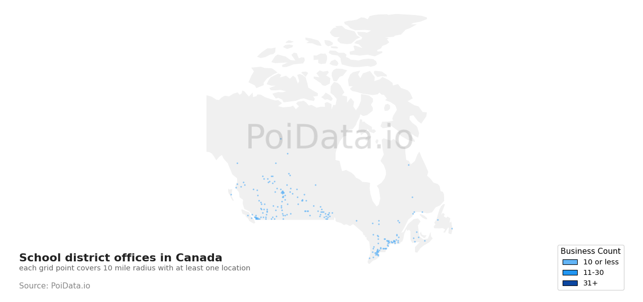 School district office density map for New Brunswick, Canada