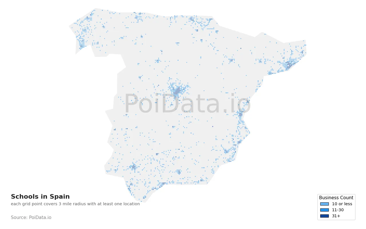 School density map for Spain