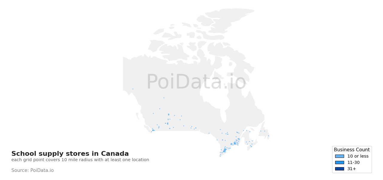 School supply store density map for Canada