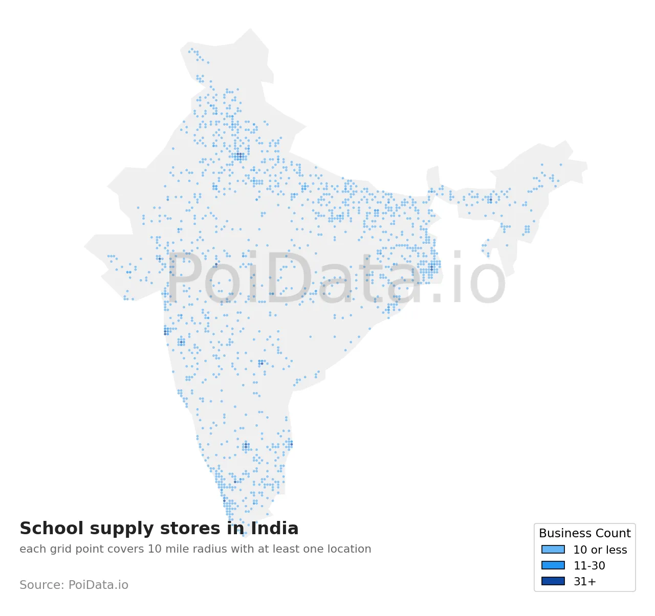 School supply store density map for India