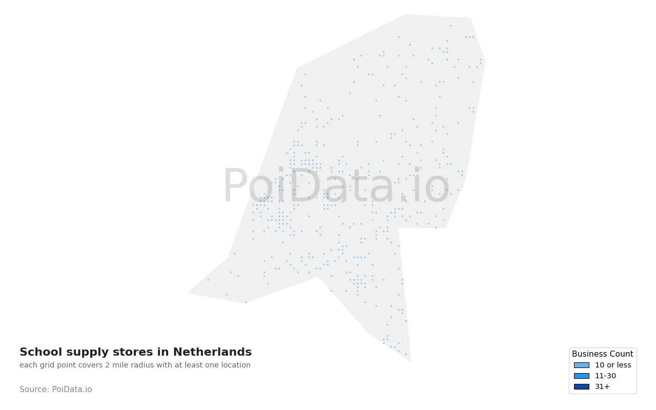 School supply store density map for Netherlands
