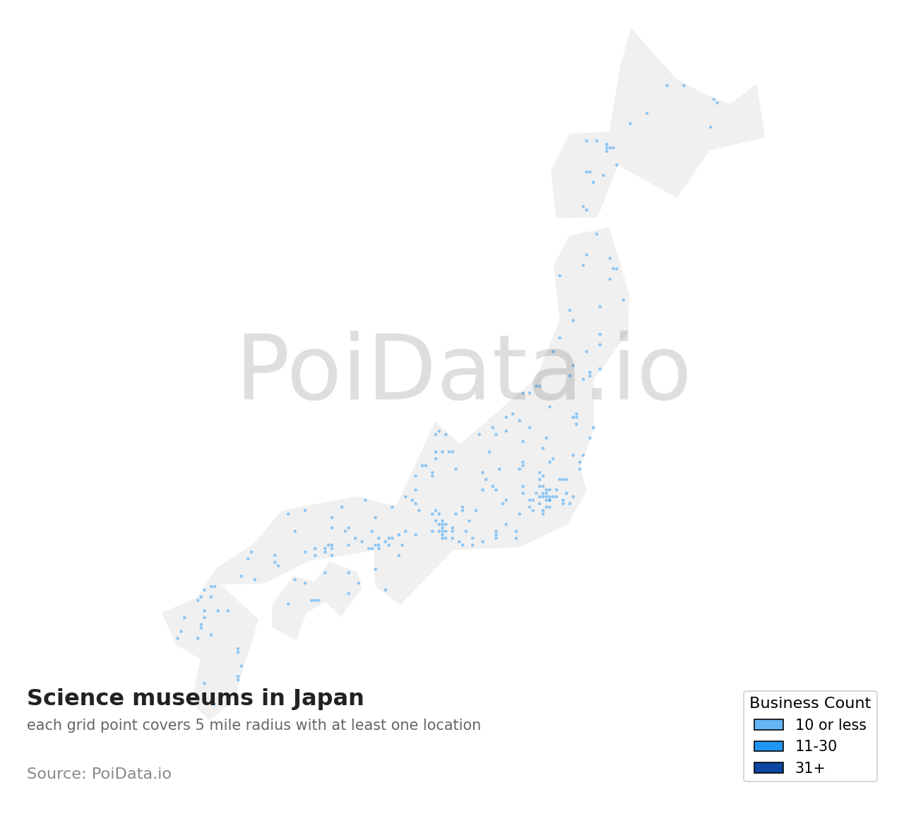 Science museum density map for Japan