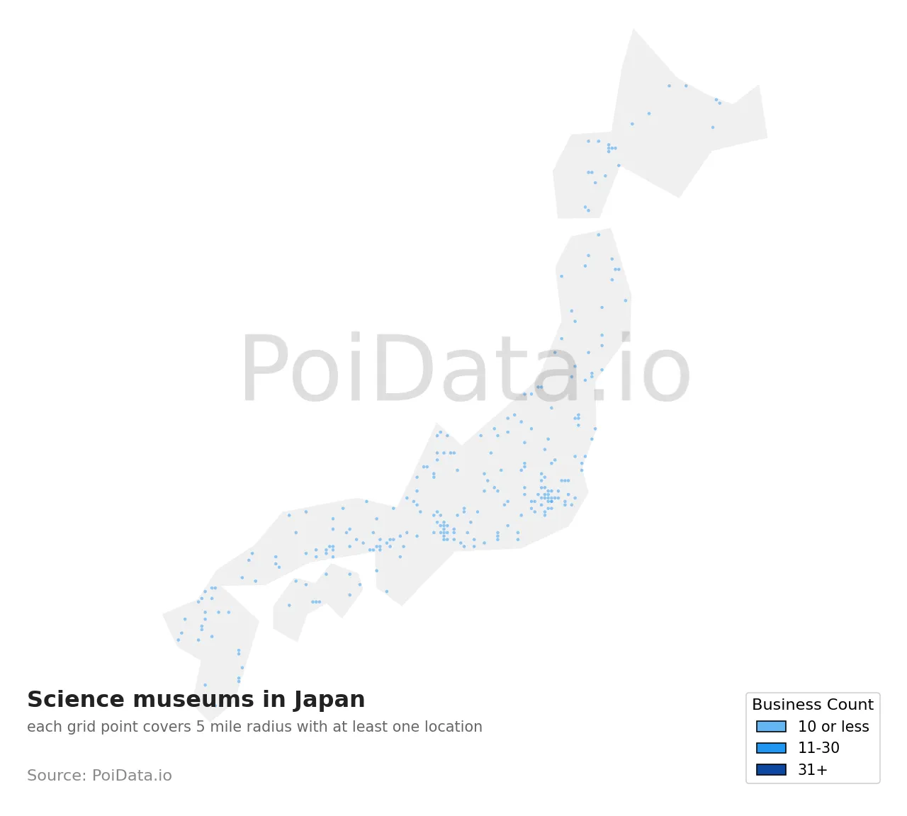 Science museum density map for Japan