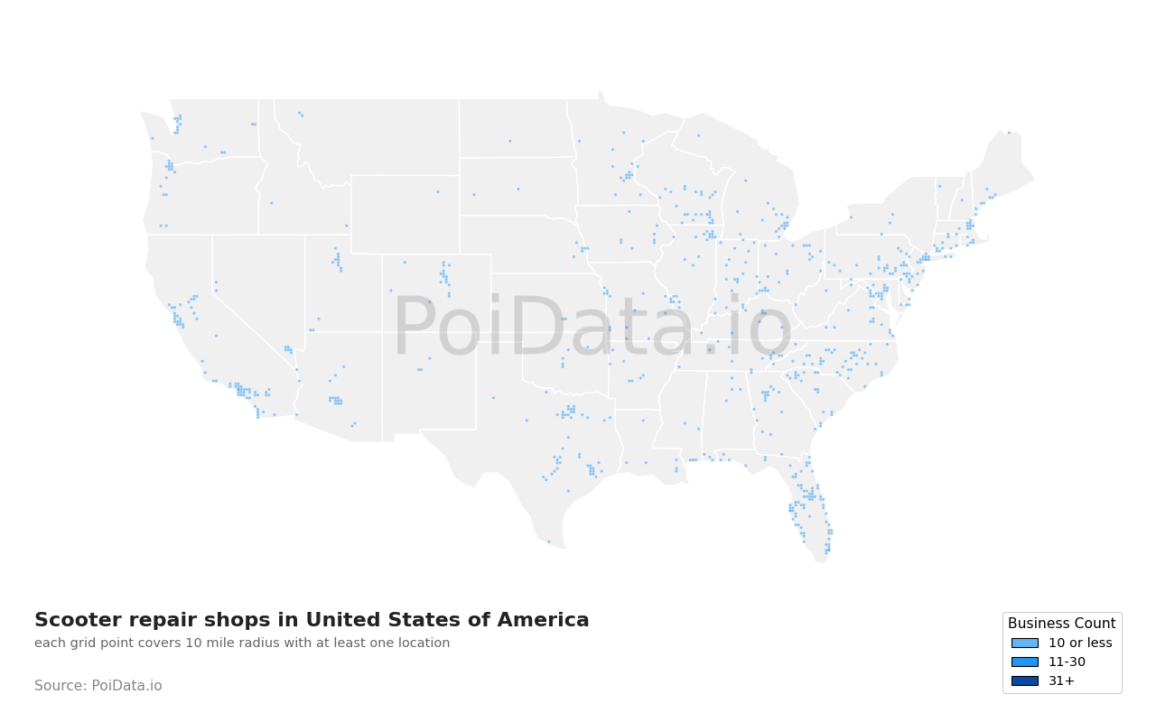 Scooter repair shop density map for Ohio, United States
