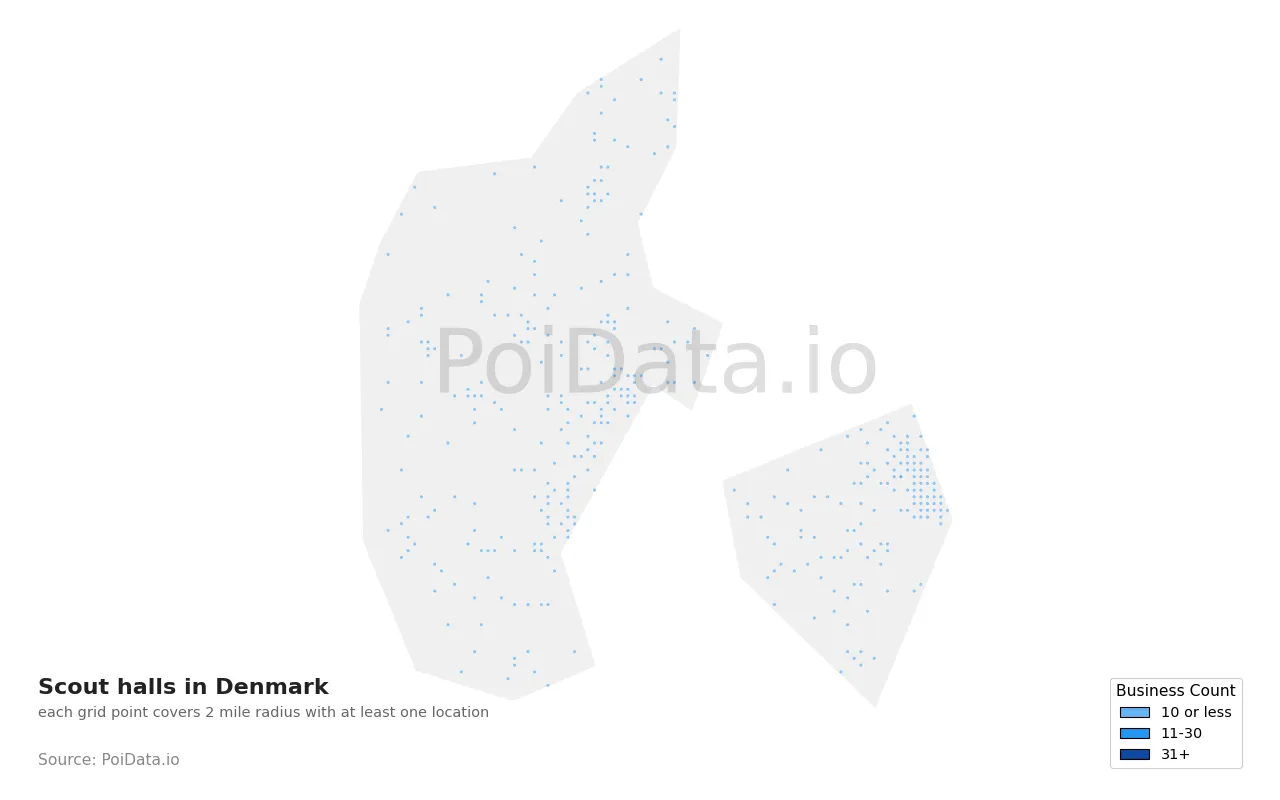 Scout hall density map for Denmark