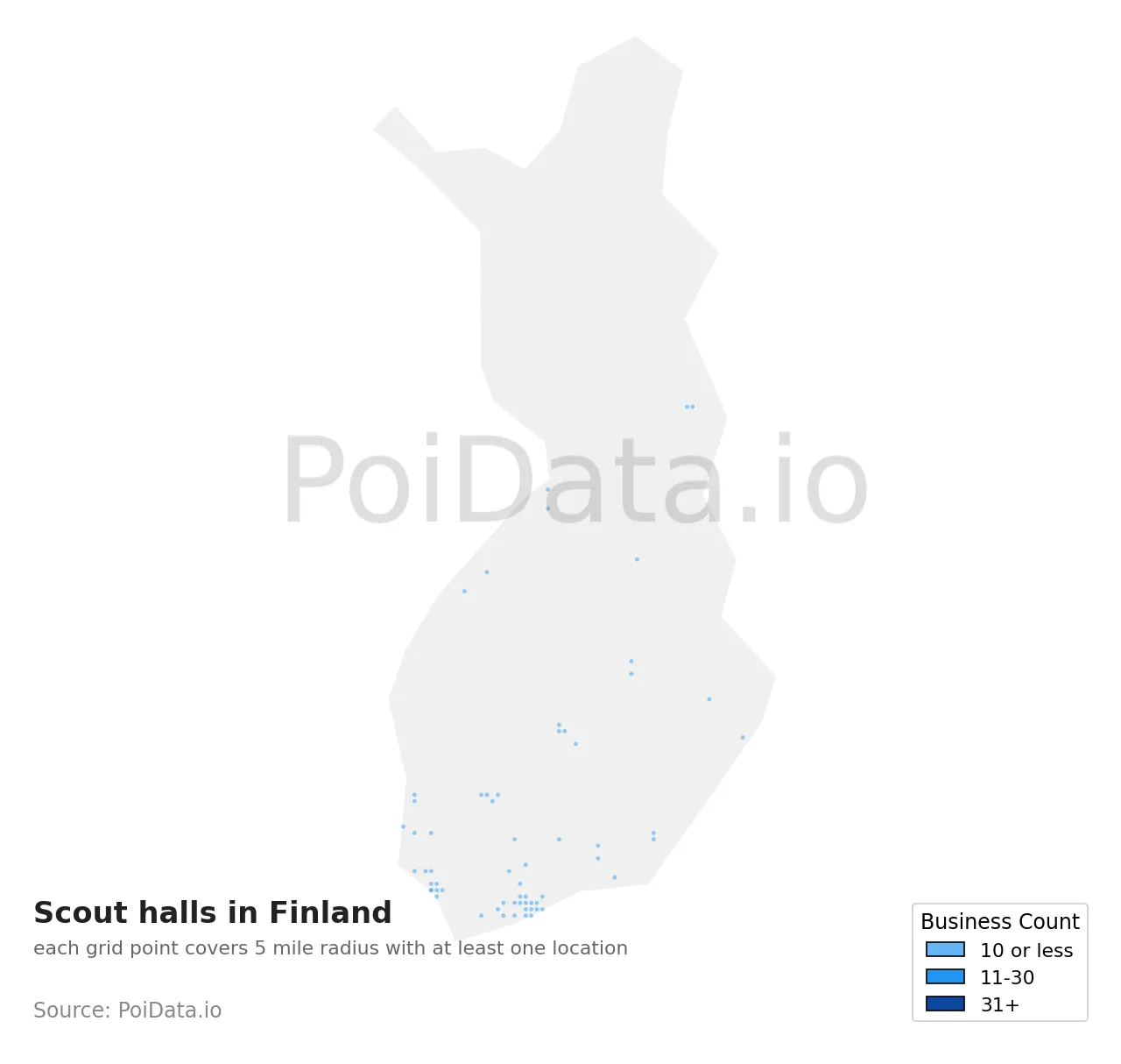 Scout hall density map for Finland