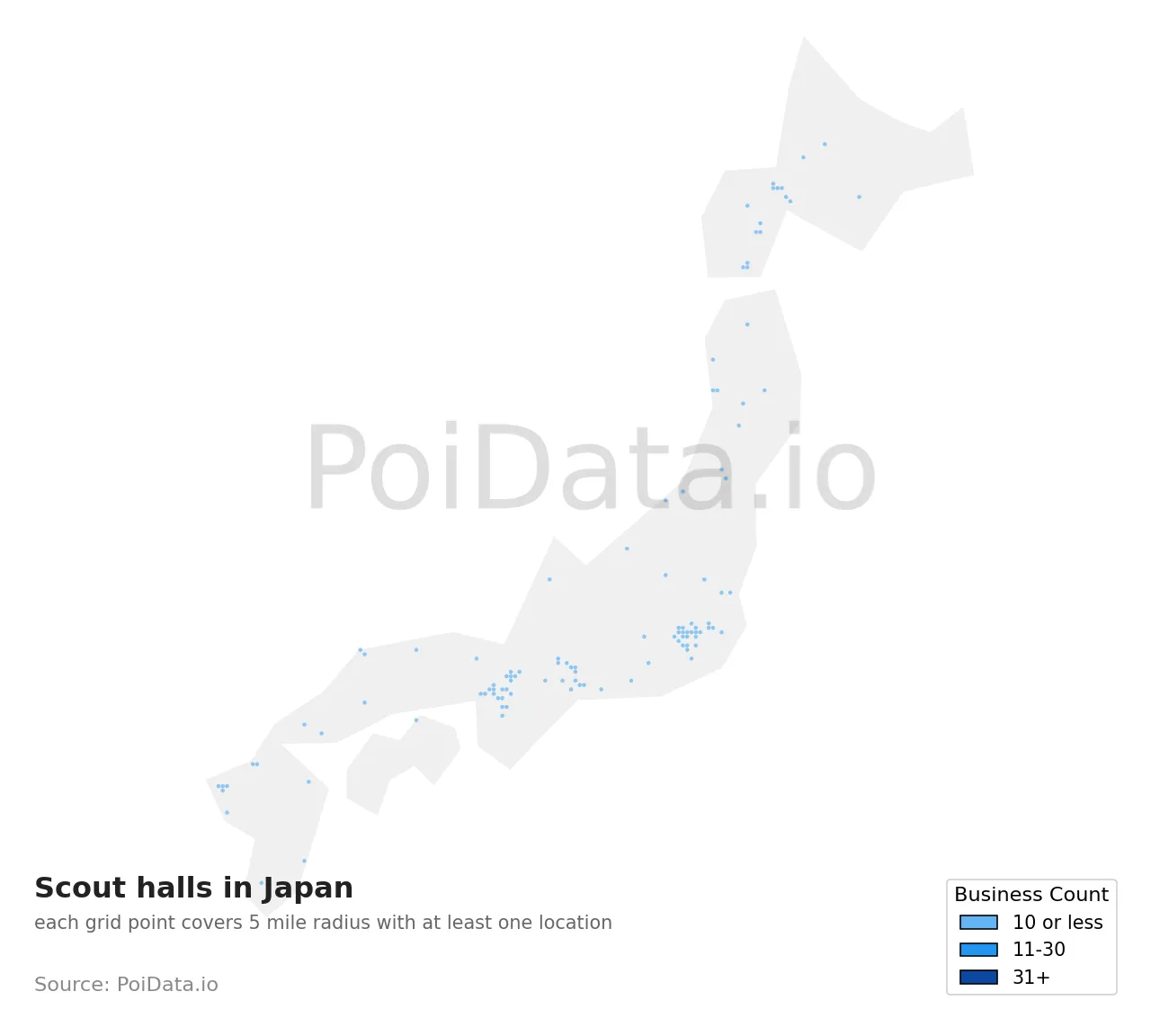 Scout hall density map for Japan