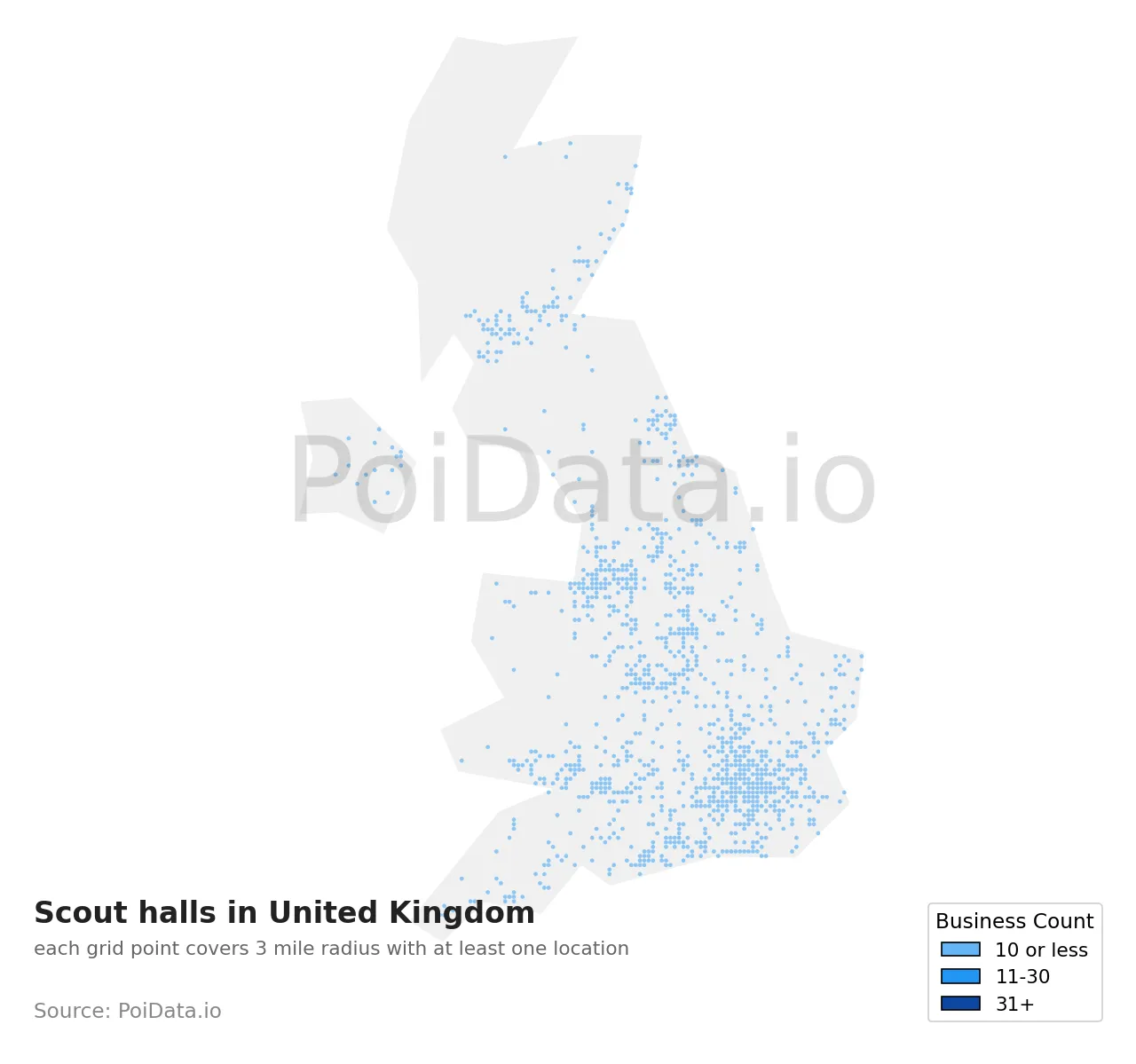 Scout hall density map for United Kingdom